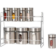 Trade Shop - Set 8 Pezzi Barattoli Portaspezie In Vetro Acciaio Inox Con Stand Cucina -