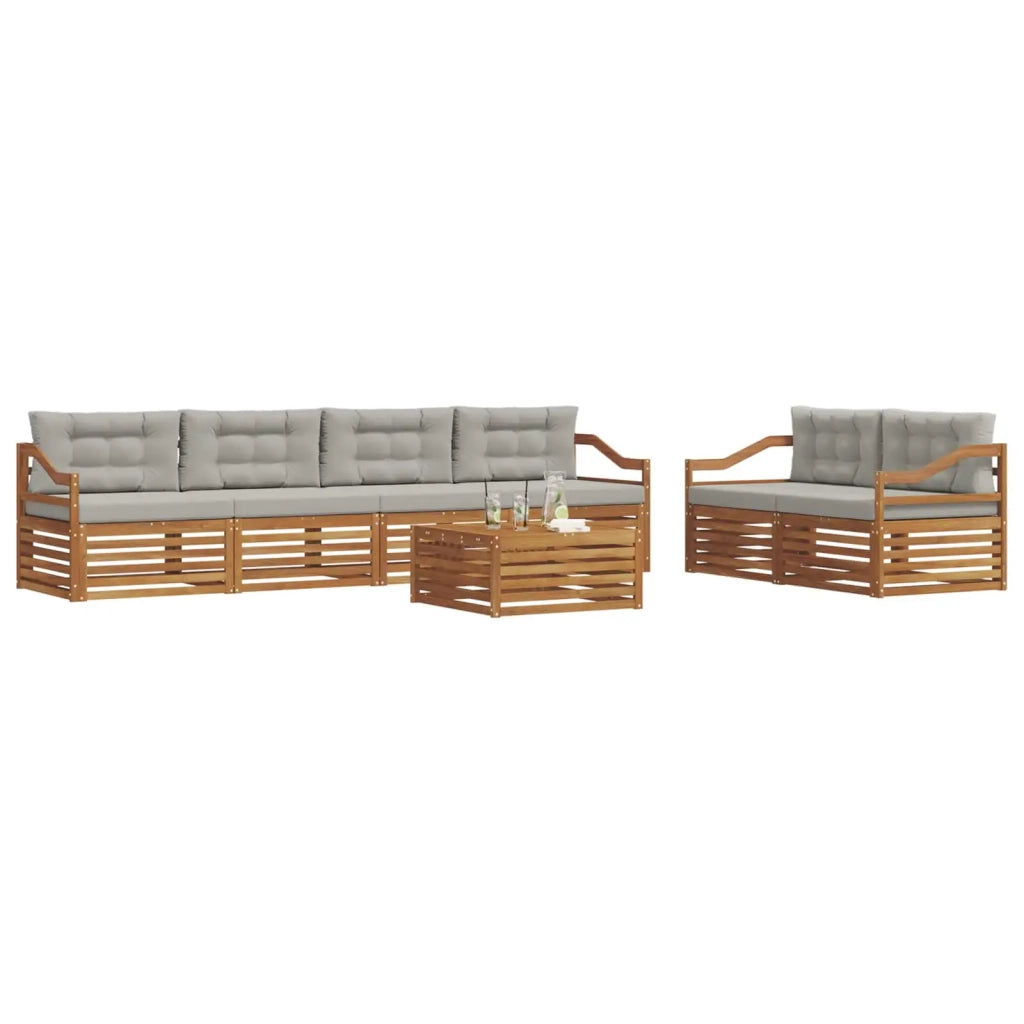 Set di divani da esterno 7 pcs Grigio Naturale e Chiaro