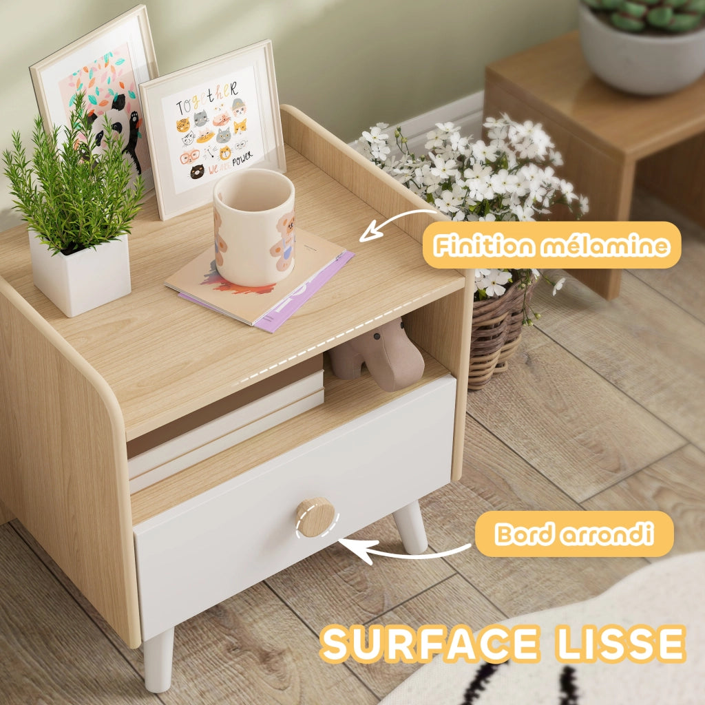 Tavolino comodino per bambini con cassetto e ripiano ¨C zephmum ¨C legno bianco 40x30x40