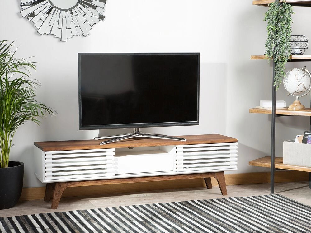 Porta TV Legno scuro Bianco TV Fino a 67ʺ Consigliato 5 Ripiani Cassetto Moderno