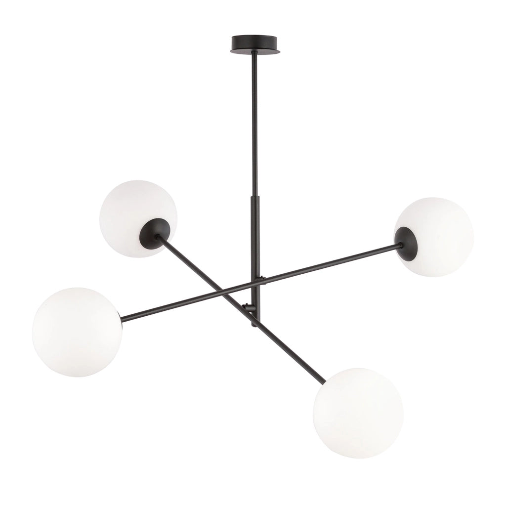 Lampadario 4 Luci Udden In Acciao Nero Con Bracci Regolabili E Vetro Opale