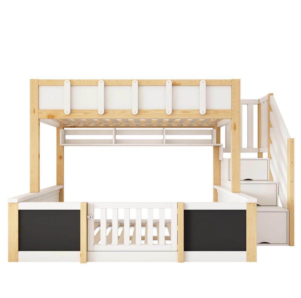 Letto a castello 90x200 e 140x200 cm in legno massello, MDF e compensato bianco