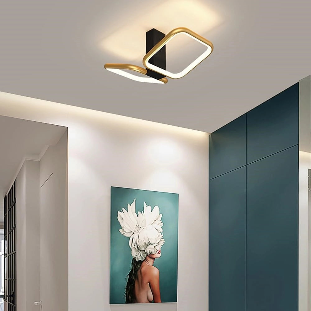 Trade Shop - Plafoniera Led 20watt 2 Quadrati Oro Design Moderno Lampadario Da Soffitto 50575 -