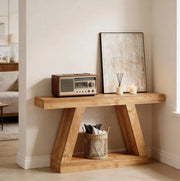 Tavolo consolle rustico con contenitore 140 cm in MDF naturale