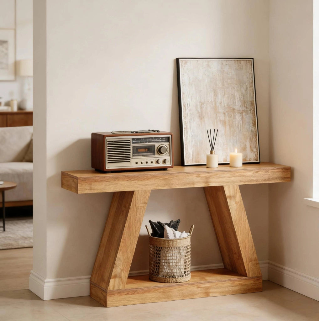 Tavolo consolle rustico con contenitore 140 cm in MDF naturale