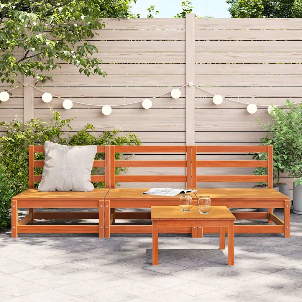 Divani Senza Braccioli Giardino 3pz-Sofa da giardino-Divano da esterno Marrone Cera 70x70x67 Pino