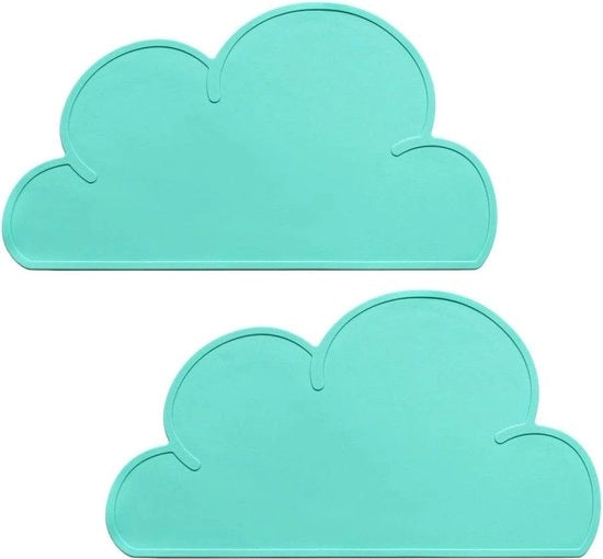 Piastre di silicone, 2 pezzi, piastre per bambini, antiscivolo, piastre per bambini, nuvola, piastre di tavolo in silicone, piastre per tavolo per bambini a forma di nuvola, privo di BPA, 48 x 27 x 0,3 cm, verde