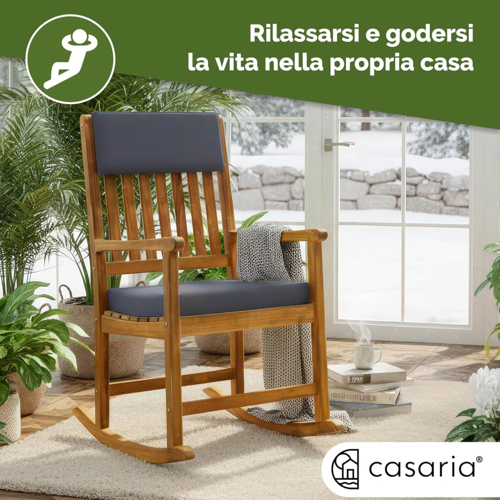 ® Sedia a Dondolo Poltrona Relax Giardino Legno Acacia Antracite Poltroncina Camera da Letto Salotto Portata 160 kg con Braccioli da Esterno
