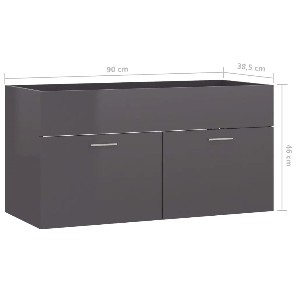 Mobile Lavabo Grigio Lucido 90x38,5x46 cm in Legno Multistrato 804673
