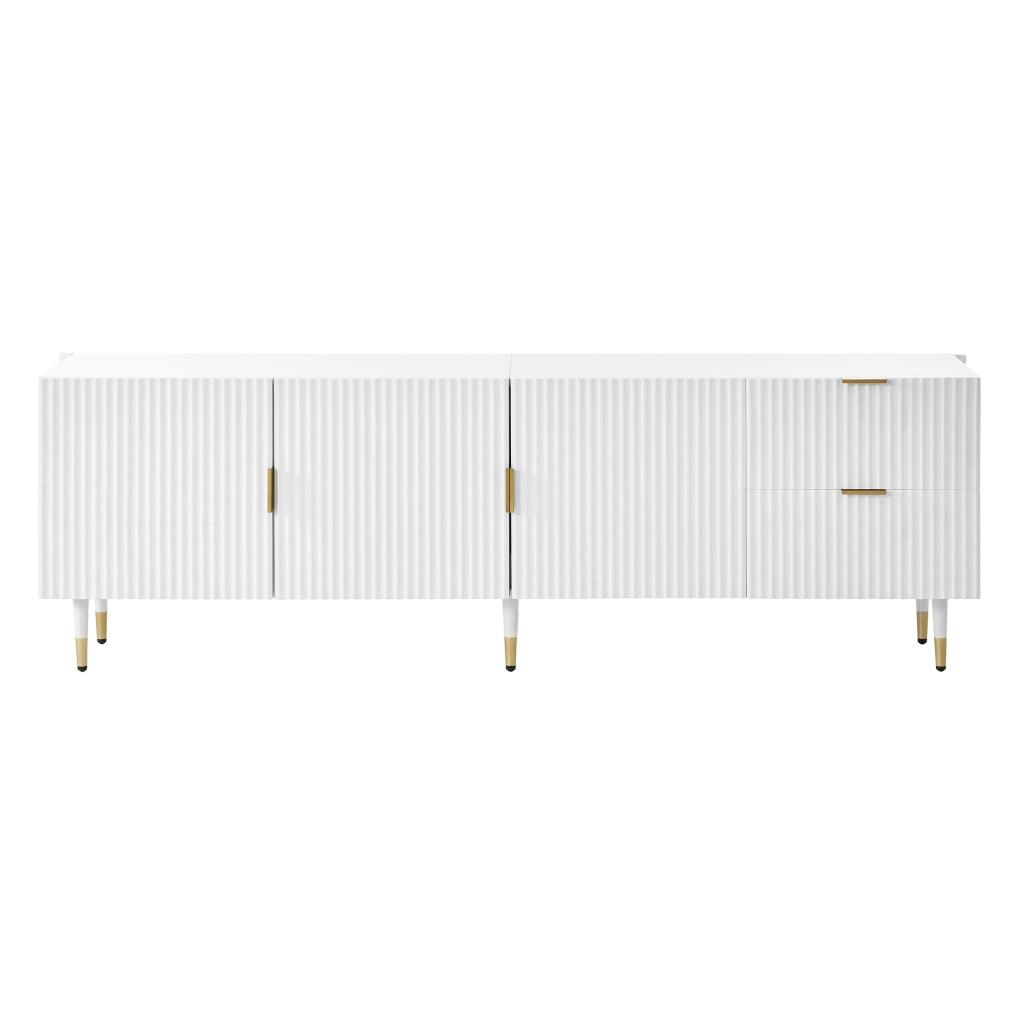 Mobile Porta TV Bianco 170 cm con 3 Ante e Cassetti; Gambe Dorate; MDF