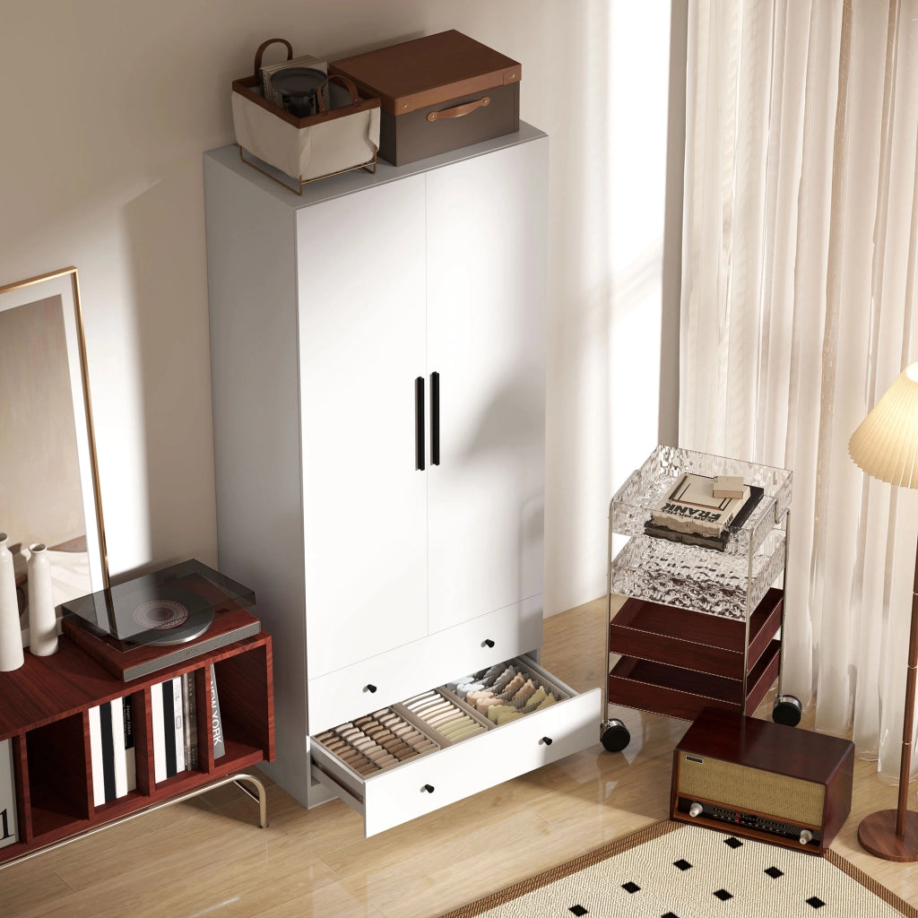 Armadio a 2 Ante con Appendiabiti e 2 Cassetti ¨C Zephmum ¨C Bianco MDF 120x200x50