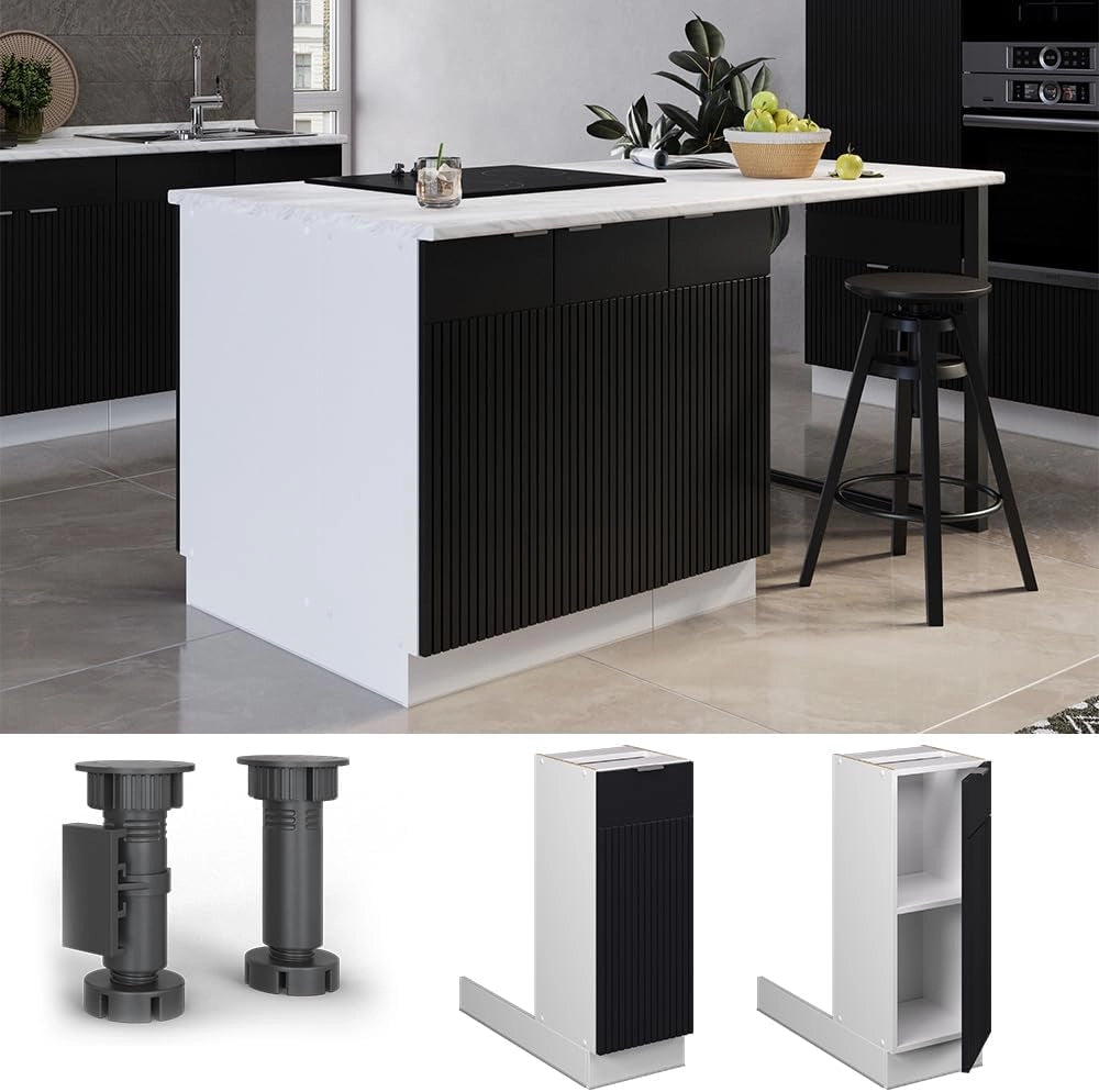 Isola cucina Fame-Line, Nero a righe, 30 cm senza piano di lavoro