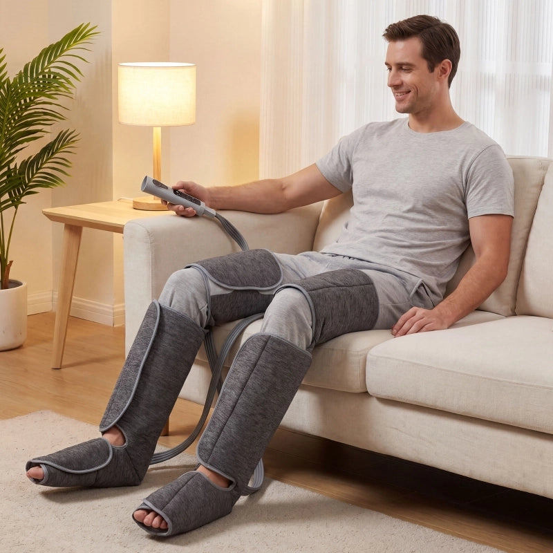 Massaggiatore per gambe con funzione riscaldante e di compressione, 3 modalit¨¤ automatiche e 3 livelli di intensit¨¤, massaggiatore per piedi e