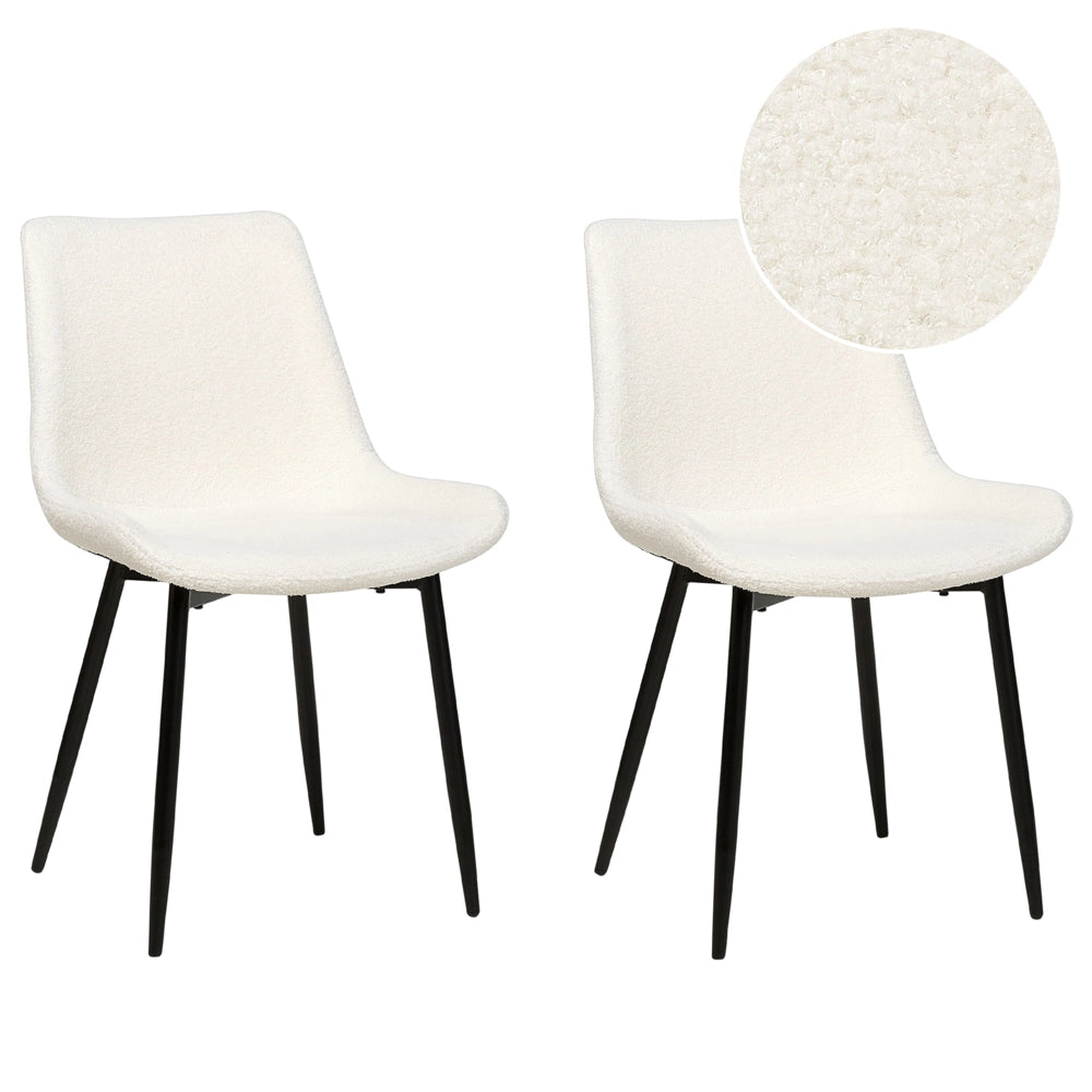 Set di 2 sedie da pranzo in tessuto bouclè bianco braccioli schienale intagliato gambe in metallo moderna industriale