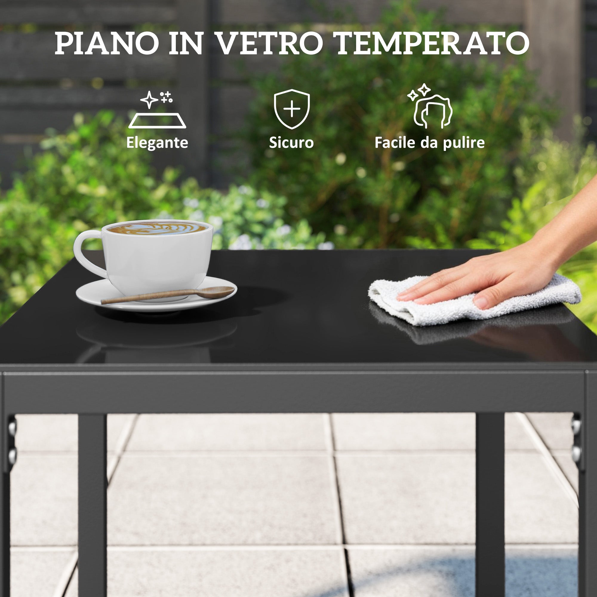 Salotto da Giardino con 2 Poltrone da Esterno e Tavolino con Piano in Vetro in Rattan Nero