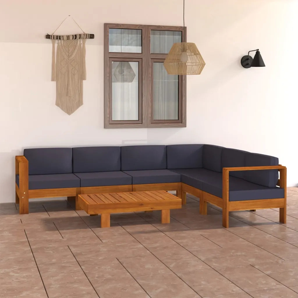 Set Divani Giardino 7 Posti Cuscini Grigi Scuro Massello Acacia 3057956