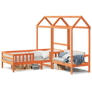 Letto singolo | Letto per adulti | Giroletto con Panca e Tetto Cera 80x200 cm Legno Massello Pino