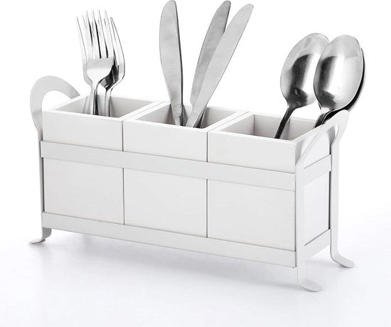 Cassa per utensili in legno e metallo - 3 pezzi, contenitore per utensili cucina marrone/bianco