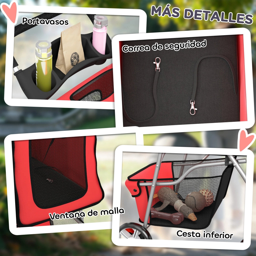 Carrello per Cani con Cuscino Lavabile e Ruote ¨C Zephmum ¨C Rosso 77x44x102 cm