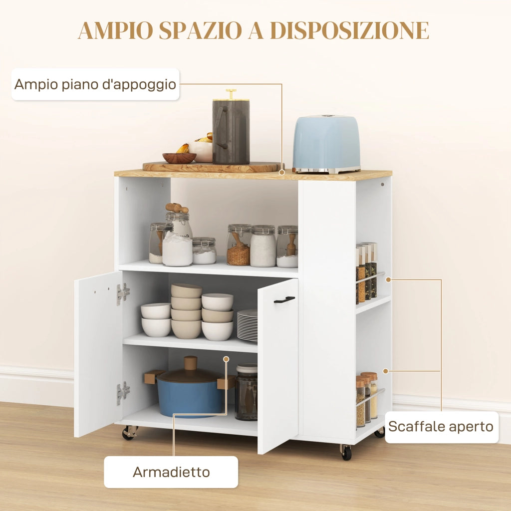 Carrello Cucina in Legno con Armadietto e Scaffale ¨C zephmum ¨C Rovere e Bianco 75x40x80.5 cm