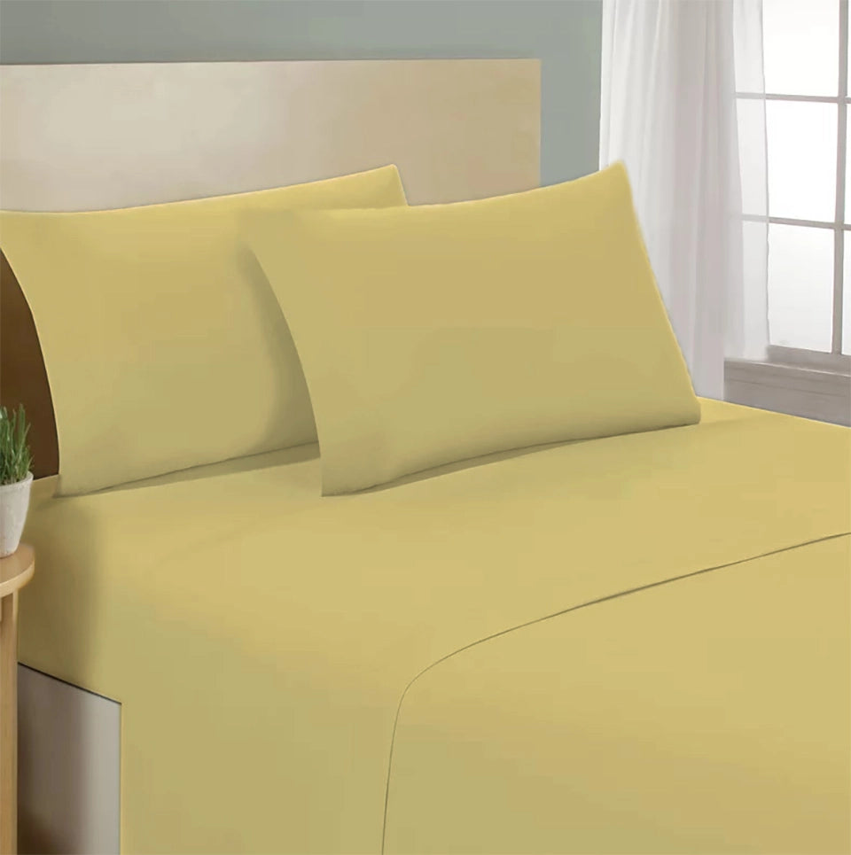 Lenzuolo letto sotto con angoli 100% puro cotone Made in Italy tinta unita Giallo - 1 Piazza e mezza francese