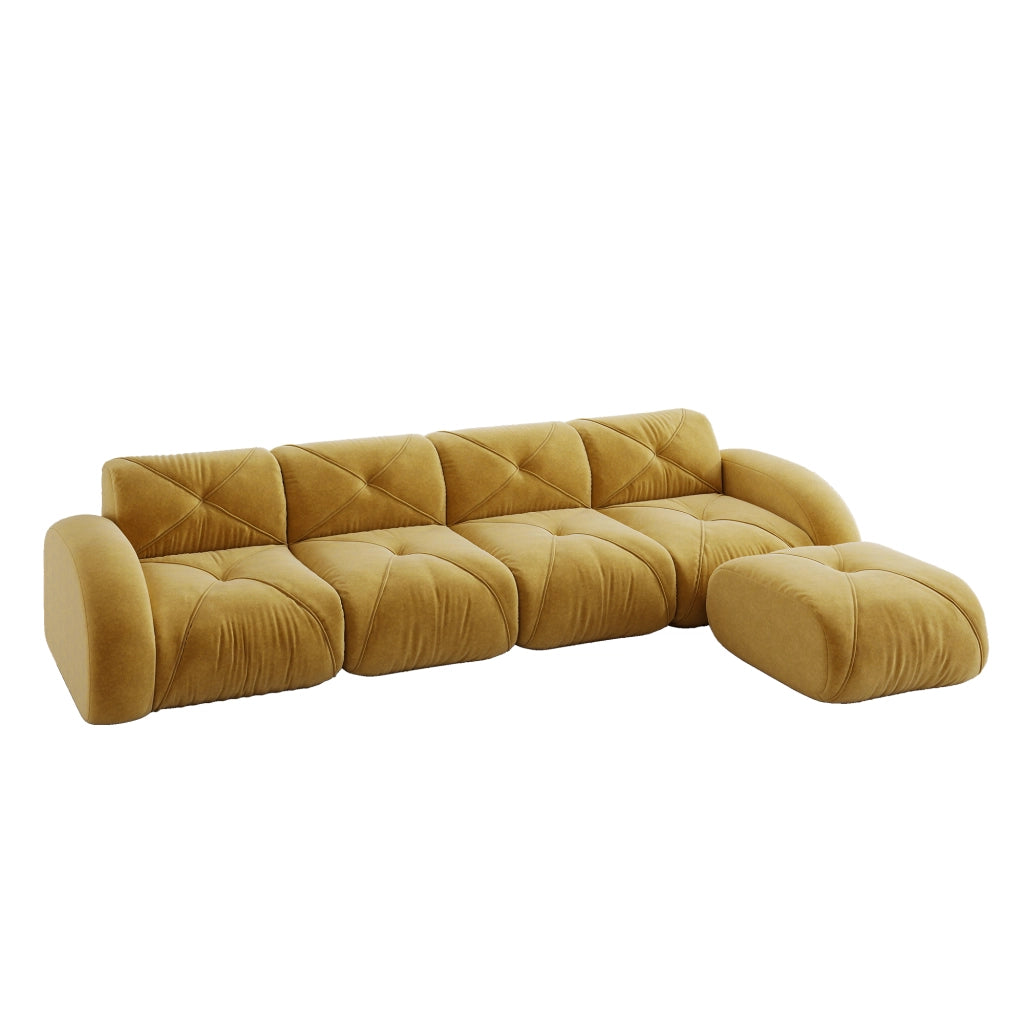 Divano angolare modulare a 4 posti senza montaggio con base antiscivolo in chenille gialla 358 × 171 × 76 cm