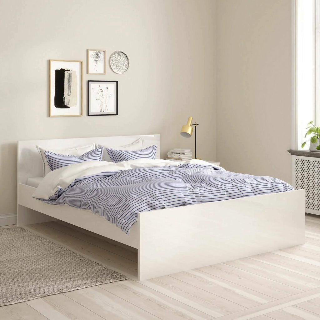 Letto matrimoniale Kaitak, Sommier per camera da letto, Giroletto per stanza, Struttura porta materasso, 207x166 h80 cm, Bianco lucido