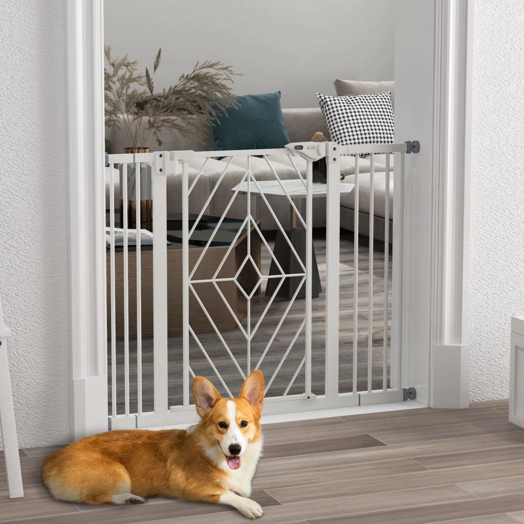 Cancelletto per scale per cani, porta automatica, senza foratura, barriera 74-100 cm, bianco