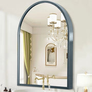 Specchio da bagno curvo, specchio da parete, specchio da tavolo blu con cornice metallica per soggiorno, camera da letto, ingresso, grande 65 x 45 cm