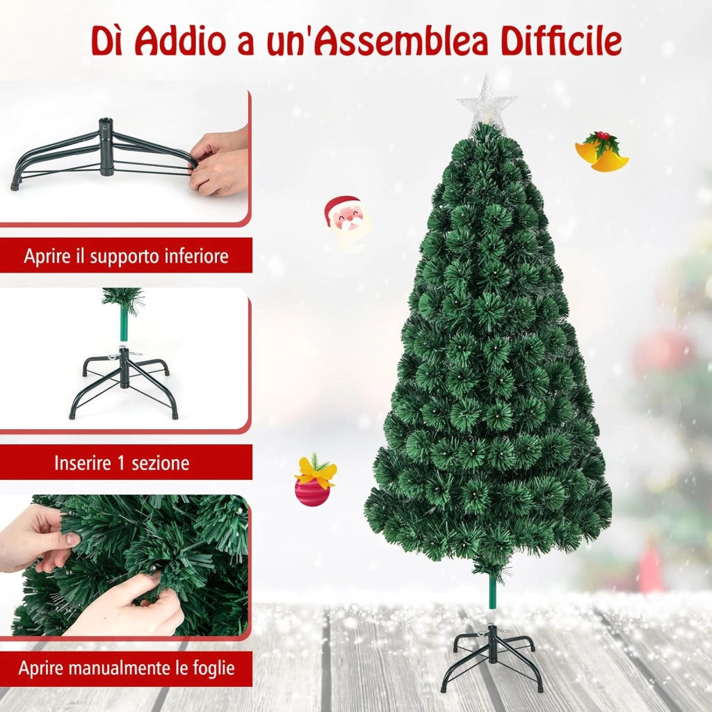 Albero di Natale da 150/180 cm, Albero di Natale Artificiale con 170/230 Rametti in PVC, 170/230 Luci LED, Stella Luminosa e 8 Modalità di Illuminazione, per Casa, Ufficio e Negozio (150 cm)