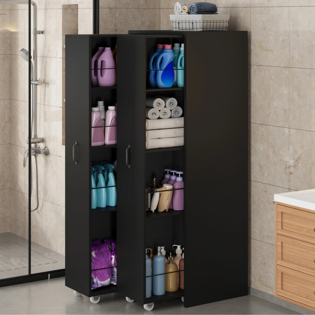 Libreria estensibile su ruote a 4 ripiani; nero; 51;5 x 41 x 158 cm in MDF