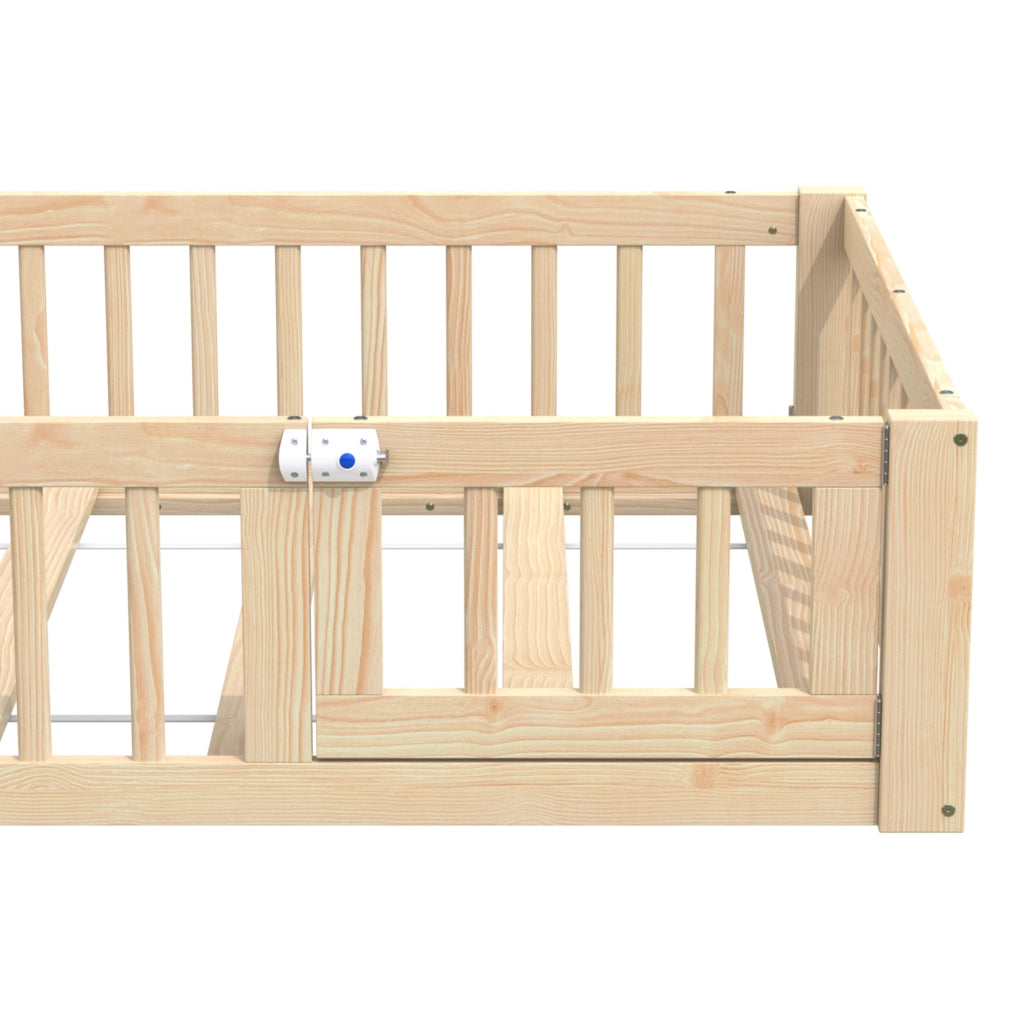 DESMIU Letto per bambini 1 posto con barriera di sicurezza e design a camino, 90 × 200 cm, senza materasso