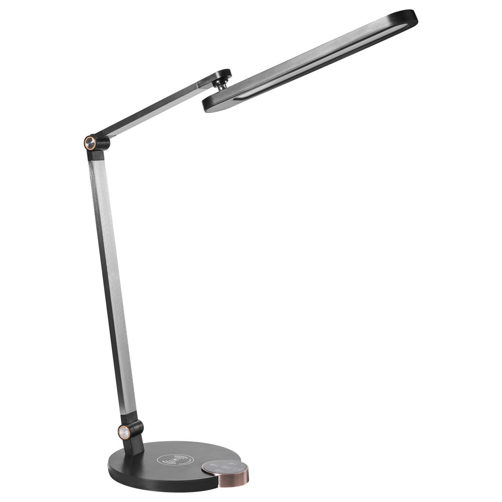 Lampada da scrivania moderna per ufficio domestico 3 modalità di temperatura Dimmer continuo Caricatore wireless Paralume regolabile Materiale sintetico Nero