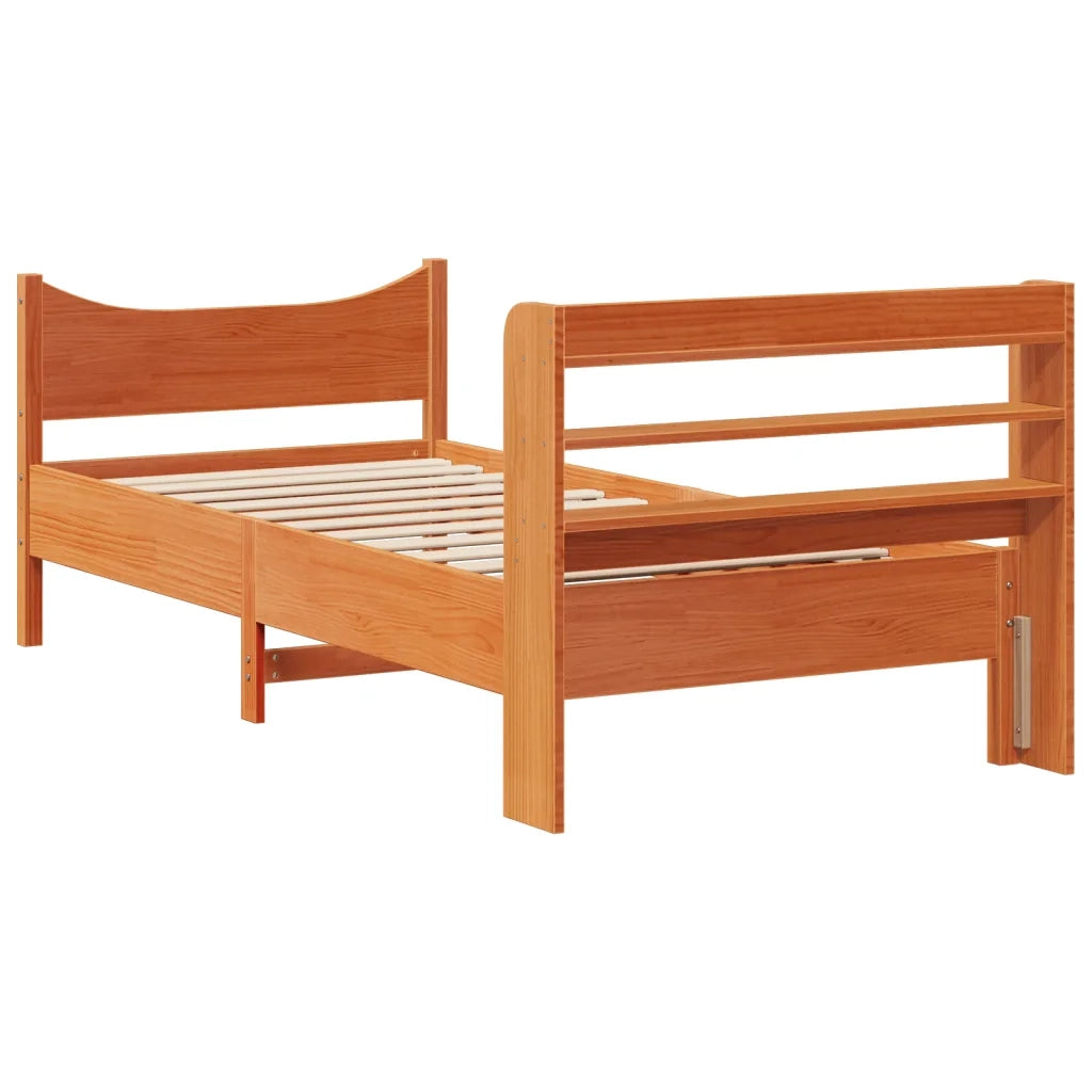 Giroletto con Testiera-Struttura Letto con testiera Marrone Cera 75x190 cm Massello Pino 887226