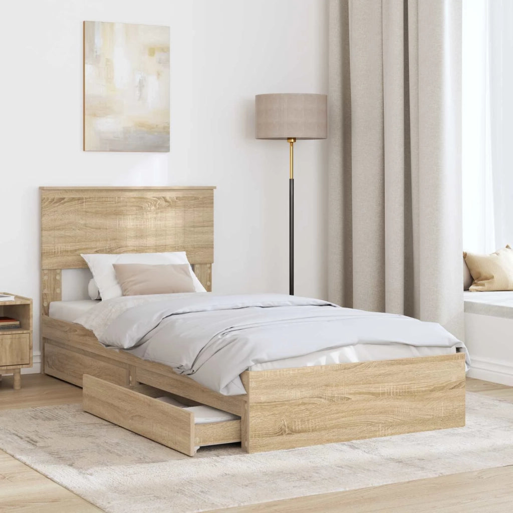 Letto con Contenitore con testiera Rovere Sonoma 90 x 190 cm