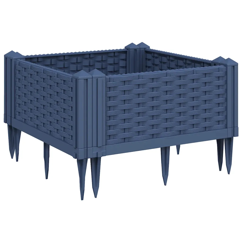 Fioriera | Cassetta per fiori | Vaso Giardino con Picchetti Grigio Blu 42,5x42,5x28,5 cm PP