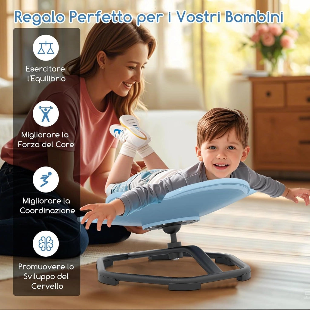 Sedia Girevole a 360° per Bambini, Sedia Sensoriale con Base in Metallo Antiscivolo per Allenare la Coordinazione Fisica e l'Equilibrio, Giocattolo per Cameretta (Blu,Elefante)