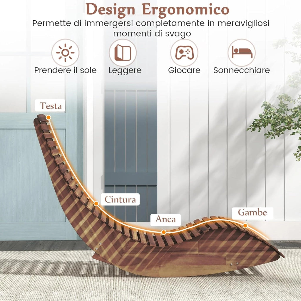 Sedia a Dondolo in Legno per Esterni, Lettino a Dondolo con Seduta Ergonomica, Sdraio a Dondolo da Giardino, Lettino Prendisole a Dondolo per Giardino, 157 x 60 x 76 cm, Portata 160 kg (1)