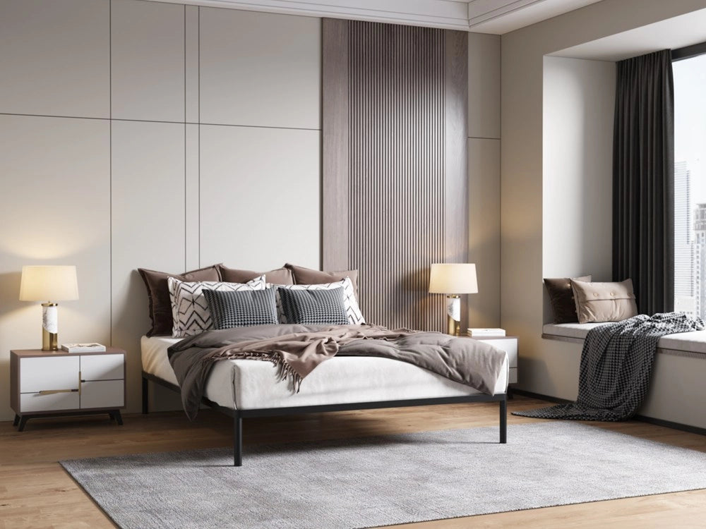 Rete letto BED ALU 160x200 metallo legno listelli moderno nero