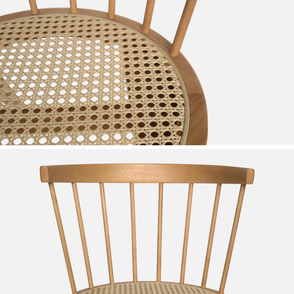 Set di 2 sedie in legno e rattan intrecciato, stile vimini, marrone