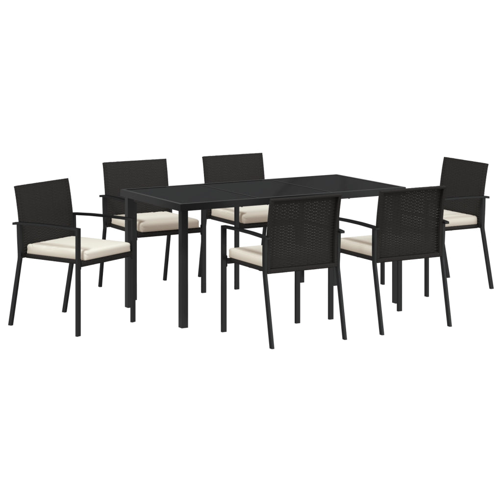 Set da pranzo da giardino 7 pezzi Polyrattan nero
