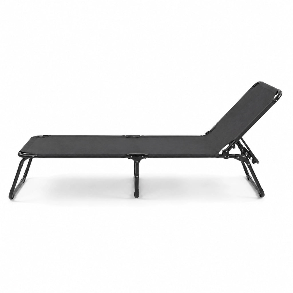 Lettino Relax Prendisole Pieghevole Senza Tettuccio Schienale Regolabile Reclinabile Struttura In Metallo Nero Sedia Sdraio Per Spiaggia Mare Giardino Piscina 187 x 53 x 24 Cm Nero