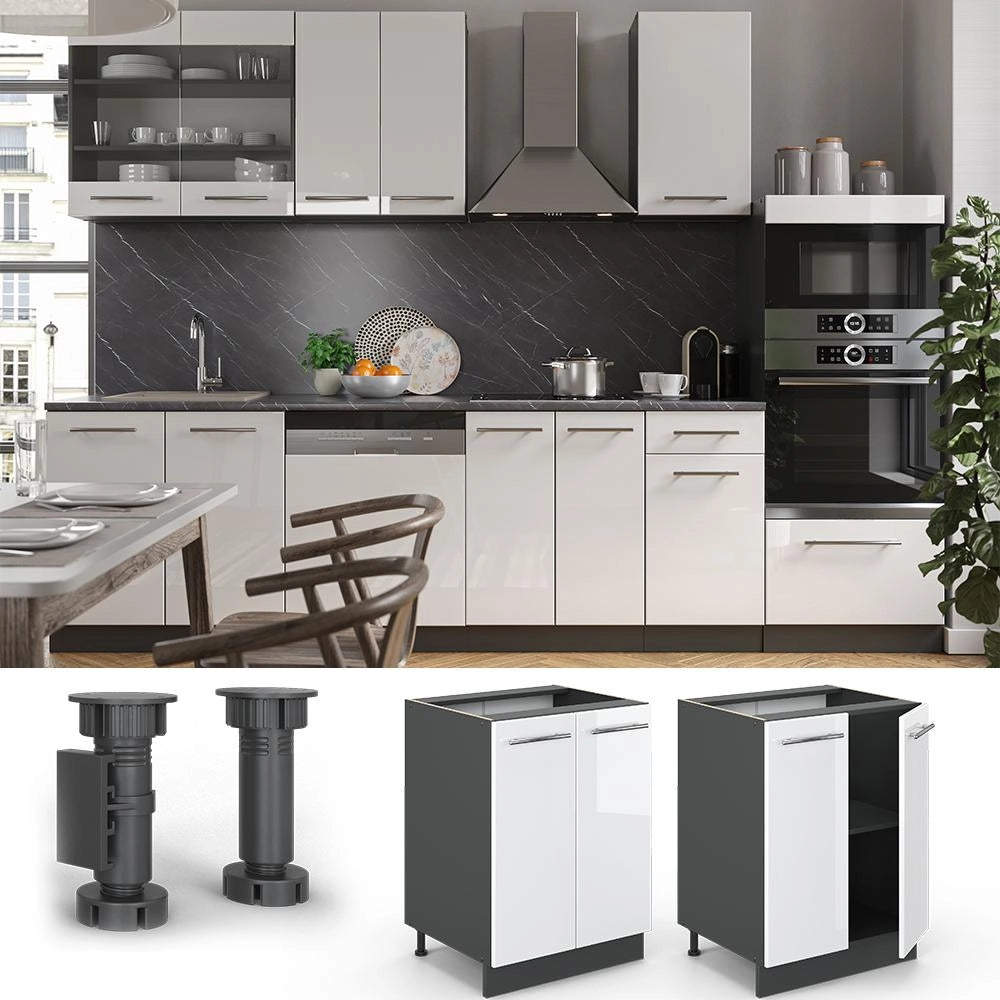 Mobiletto base cucina Fame-Line Bianco lucido/Antracite 60 cm, PL Antracite Vicco