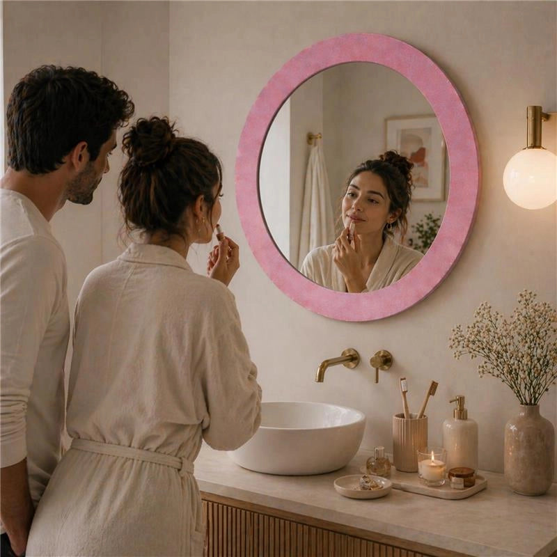 SPECCHIO ROTONDO IN VELLUTO CON GANCI PER APPENDERE DIMENSIONI 80X4.5CM - LINEA: GLOBO COLORE ROSA
