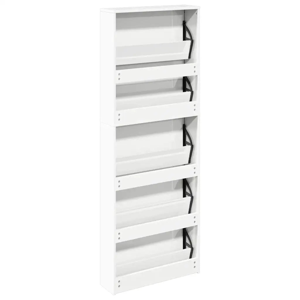 Scarpiera | Mobile per scarpe con Specchio a 5 Livelli Bianco Lucido 63x17x169,5 cm