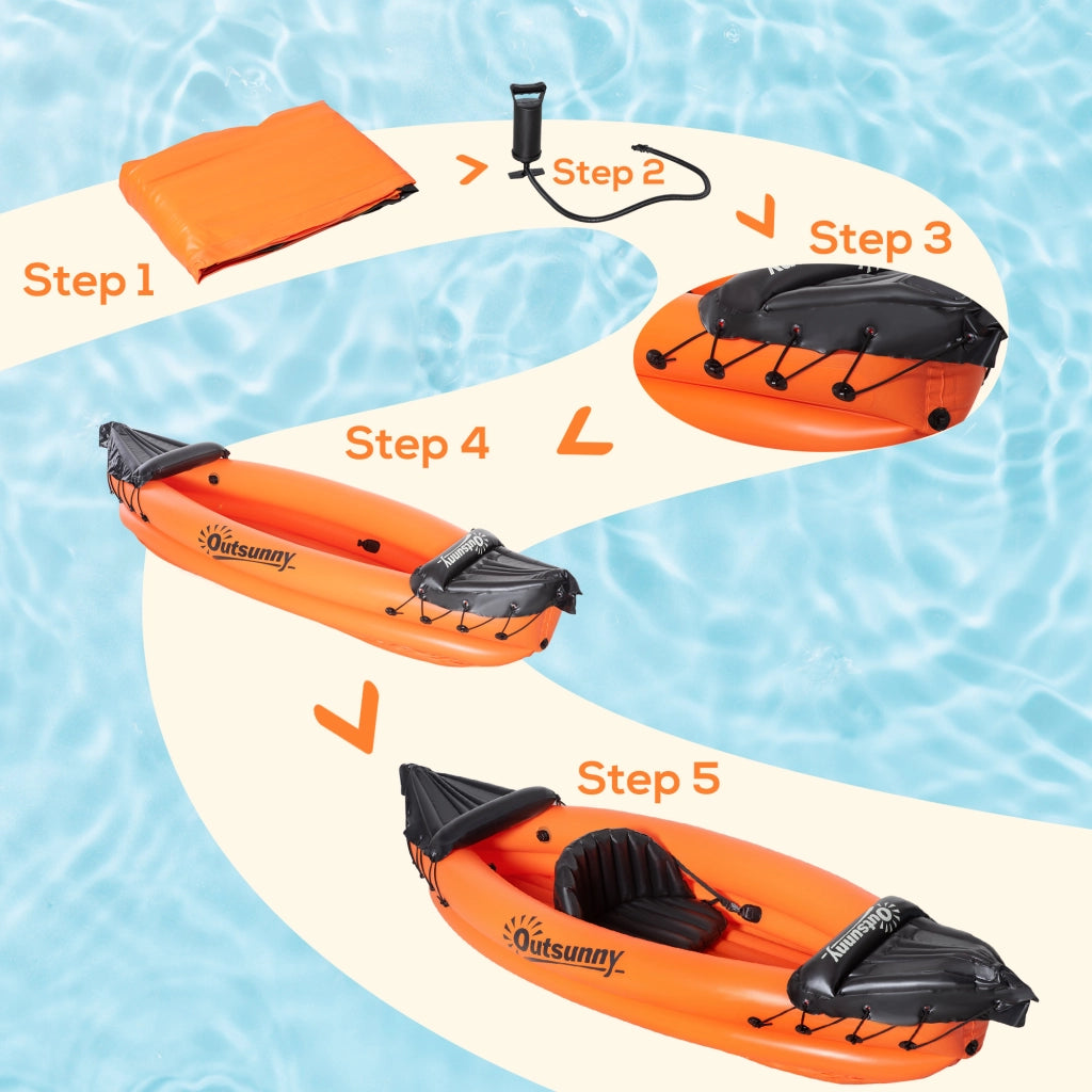 EasyComfort Canoa Gonfiabile 2 Posti in PVC con 2 Remi in Alluminio e Accessori, Arancione
