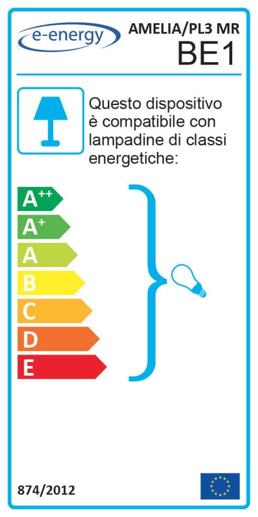Plafoniera 3xE14 Montatura Marrone Oro Vetro Spugnato Bianco E-Energy Amelia