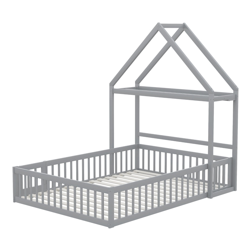 Letto per bambini grigio con funzione contenitore e rete a doghe in legno massello 140x200 cm