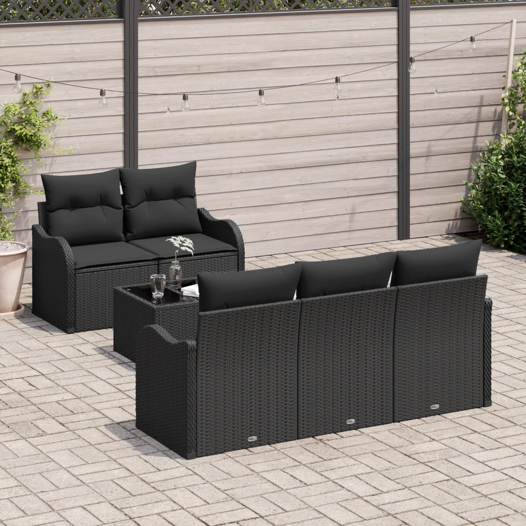 Set Divano Giardino 6 Pezzi con Cuscini Nero Polyrattan