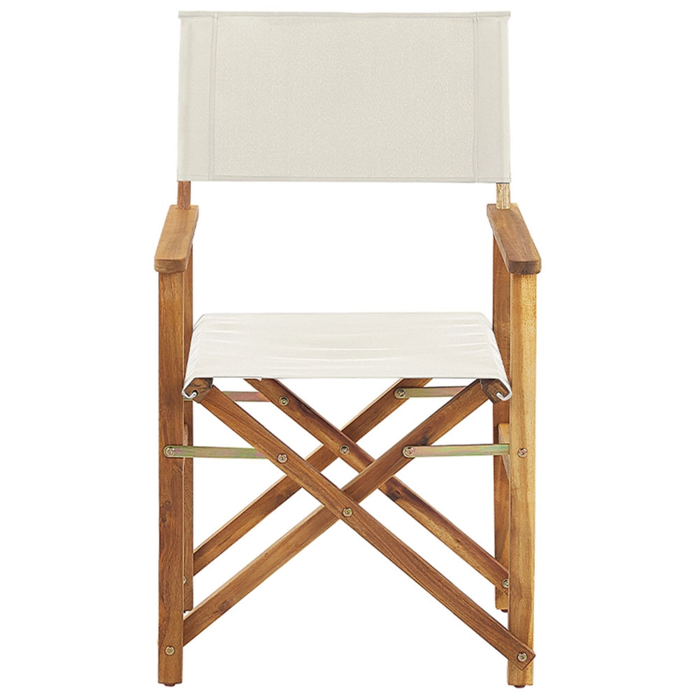 Set di 2 sedie da regista da giardino in legno chiaro con tessuto sostitutivo a foglia di acacia bianco sporco con 2 Tele intercambiabili